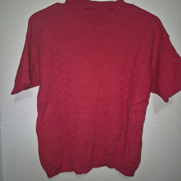 Cuddle Knit Vintage 1980's Sweater Red Short Sleeve Retro USA Grannycore Cottage - Picture 4 of 5